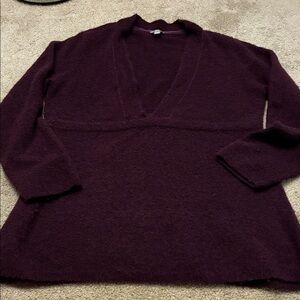 J. Jill Rich Plum V-Neck Sweater Merino Wool